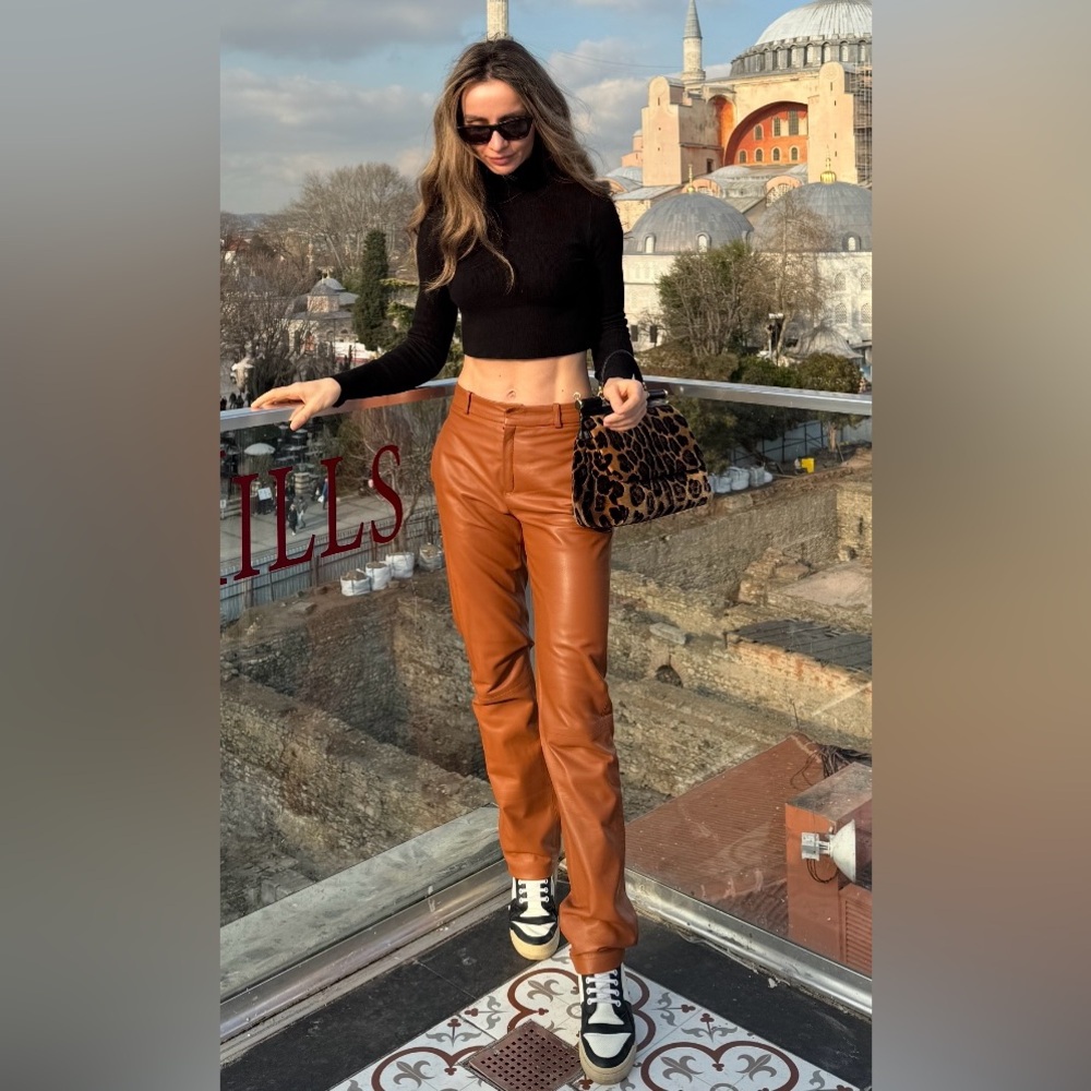 Zeynep Arcay Brown Leather Pants US size 0